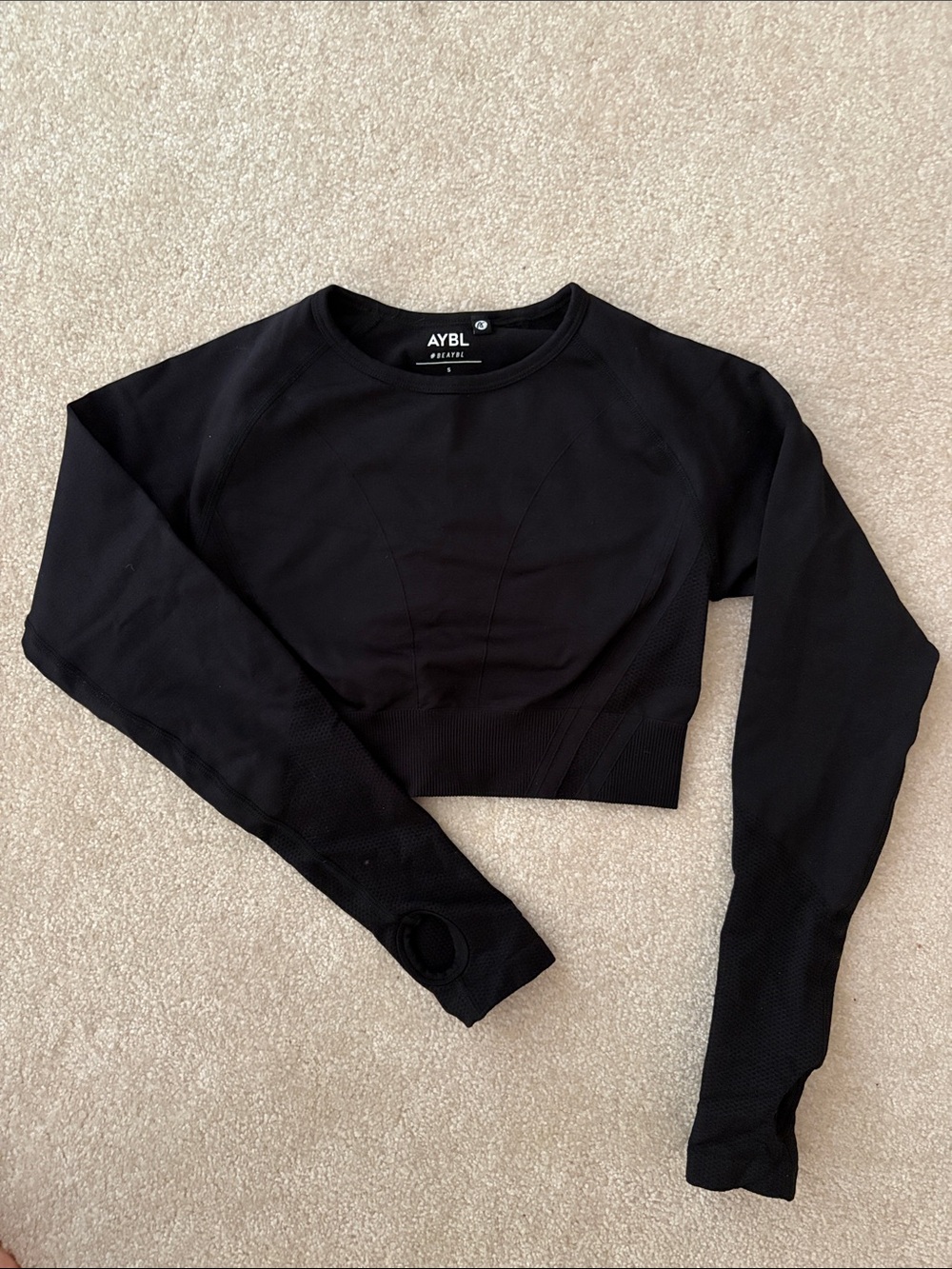 AYBL Black Long-Sleeve Cropped Athletic Top